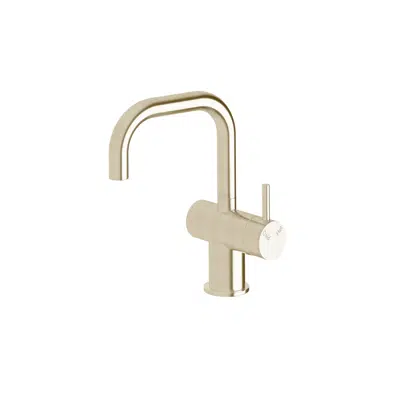 Sussex Scala Basin / Sink Mixer Tap Small Square Right Hand LUX PVD Brushed Platinum Gold (4 Star) için görüntü