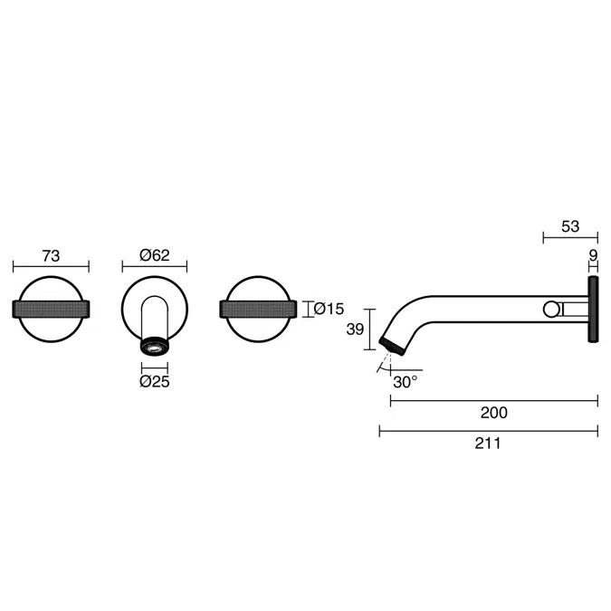 Milli Etch Wall Basin / Bath Tap Set 200mm Chrome (6 Star) Lead Free