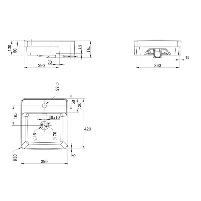 Posh Domaine Semi Recessed Overflow Basin 1 Taphole White
