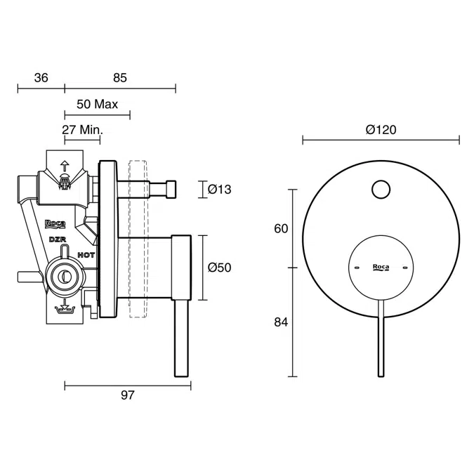 Roca Ona Shower Mixer Tap w/Diverter Brushed Nickel