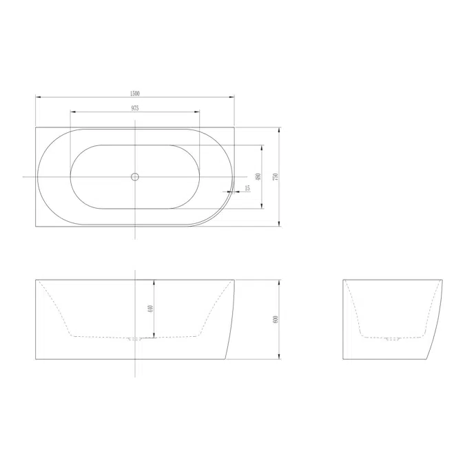 Posh Solus Back To Corner Freestanding Bath 1500mm Left Corner White