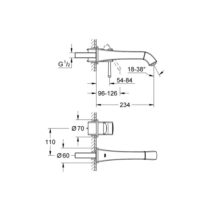 BIM objects - Free download! GROHE Grandera Wall Bath Mixer Tap Set ...