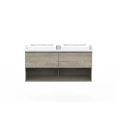 Image for Posh Domaine 1200mm Wall Hung Vanity Unit All-Drawer Open Shelf Double Bowl Cherry Pie Top (no basin)