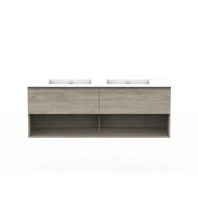 Image for Posh Domaine 1500mm Wall Hung Vanity Unit All-Drawer Open Shelf Double Bowl Ceramic Top