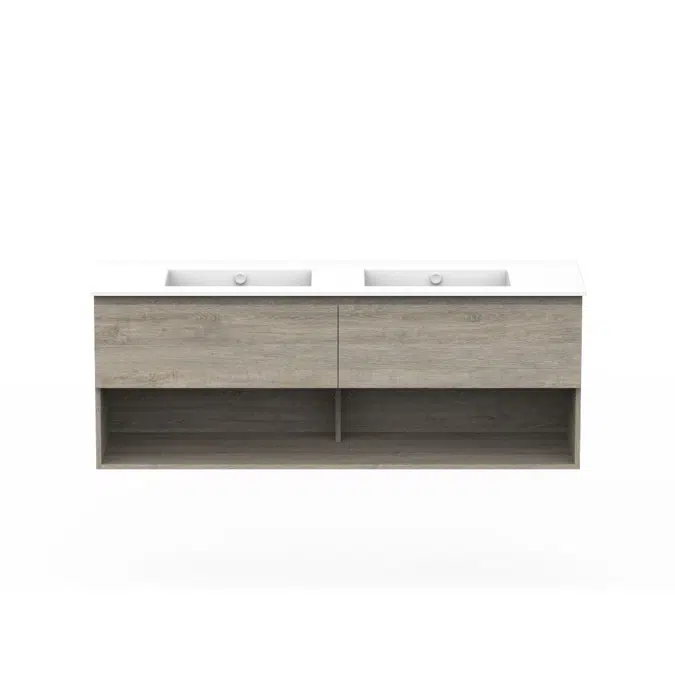 Posh Domaine 1500mm Wall Hung Vanity Unit All-Drawer Open Shelf Double Bowl Ceramic Top
