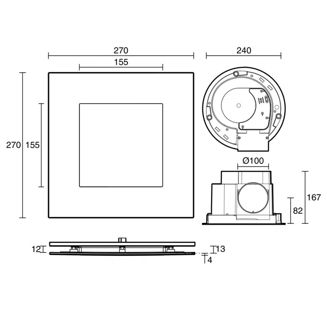 Kado Lux HiFlow 200 LED Exhaust Fan Square Matte Black