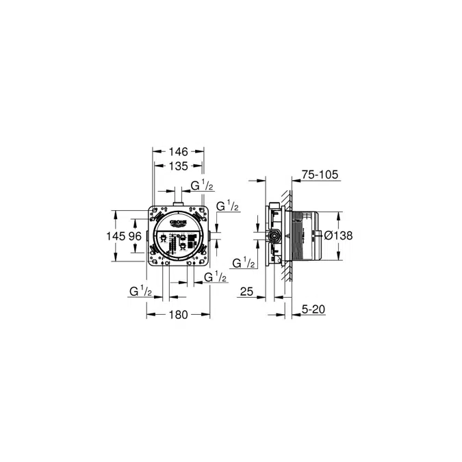 GROHE Smart Control Concealed Thermostat 3 Button Round Hard Graphite