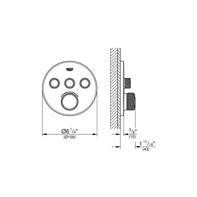 GROHE Smart Control Concealed Thermostat 3 Button Round Hard Graphite