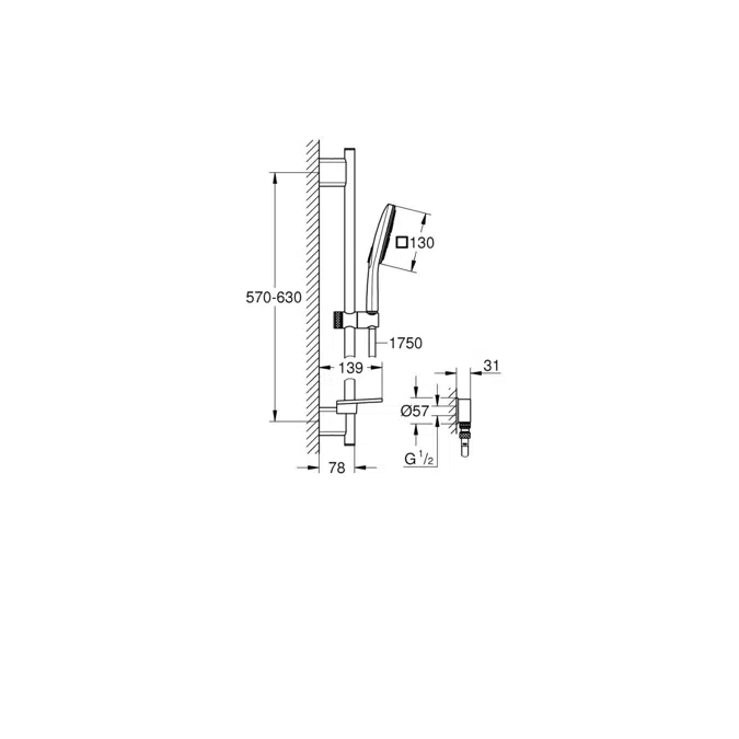 GROHE Rainshower SmartActive Single Rail Shower Square with Wall Water Inlet Chrome (3 Star)