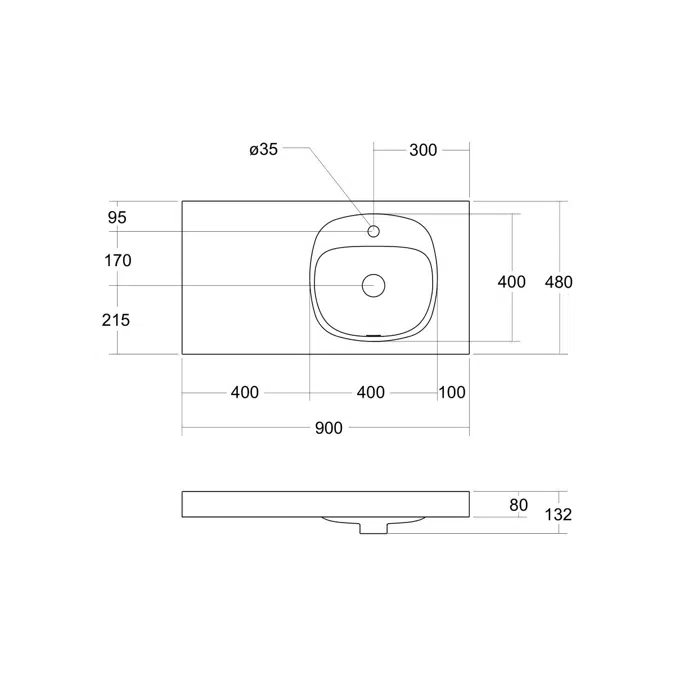 BIM objects - Free download! Kado Lussi 900mm Right Hand Wall Basin ...