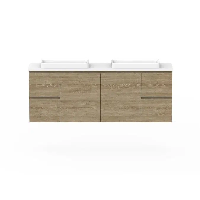 Posh Domaine 1500mm Ensuite Wall Hung Vanity Unit Double Bowl Cherry Pie Top (no basin)