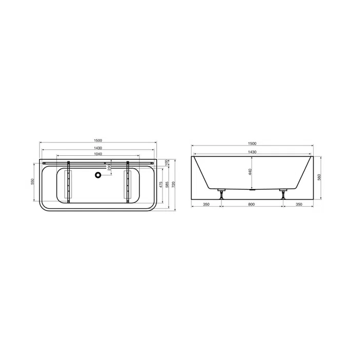 Posh Domaine Back to Wall Freestanding Bath 1500 x 720mm White