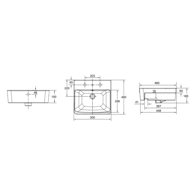 American Standard Heron Semi-Recessed Basin with 1 Taphole White