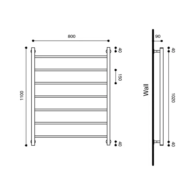 Milli Mood Edit Heated Towel Rail 800 x 1100mm Chrome