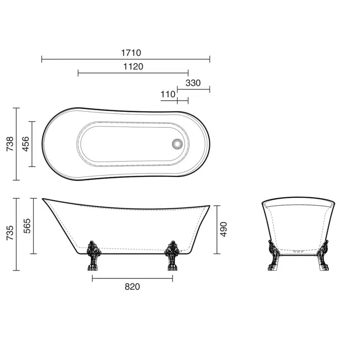 Kado Era Freestanding Bath 1700mm White with Gold Claw Feet