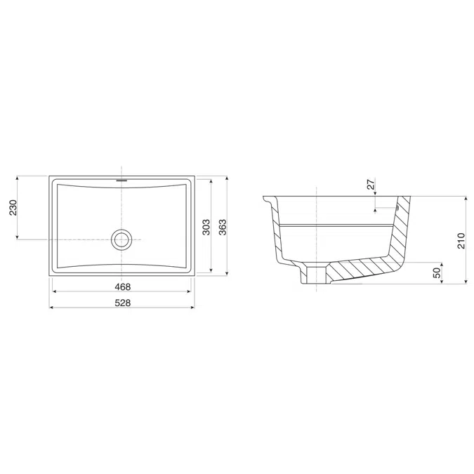 Posh Solus Under Counter Basin 530 x 365mm No Taphole White