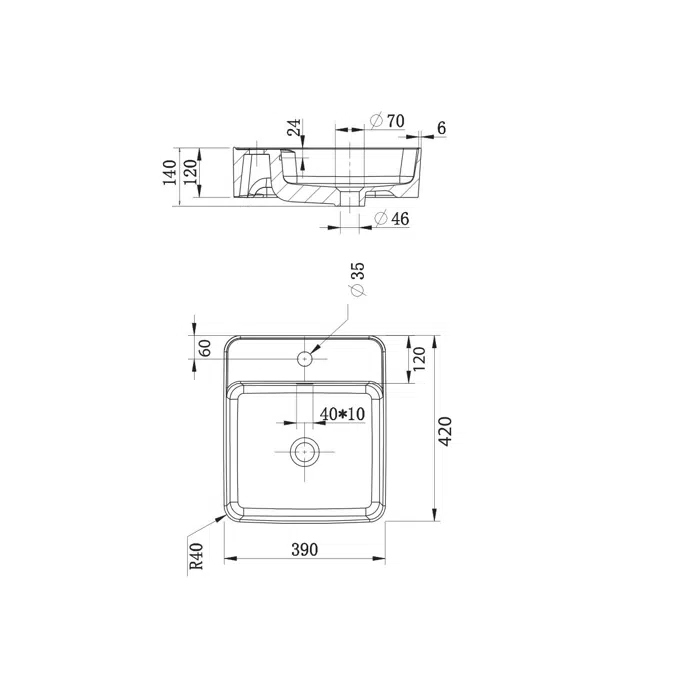 Posh Domaine Counter Overflow Basin 1 Taphole White