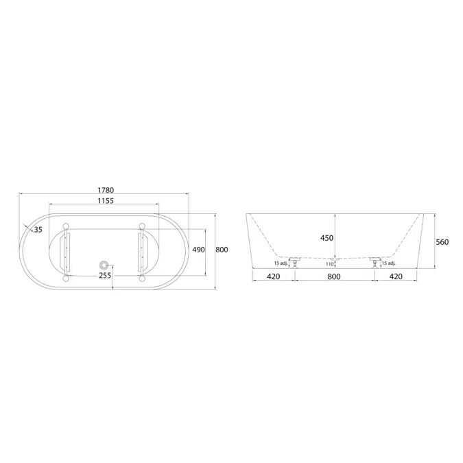 Posh Solus Freestanding Bath 1780 x 800 x 560mm White