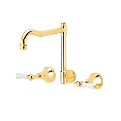 billede til Kado Era Wall English Sink Set Lever Porcelain Handle Brass Gold (5 Star)