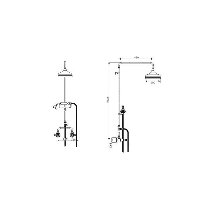 Posh Canterbury Exposed Twin Telephone Shower Set Lever Porcelain Handles Brass Gold (3 Star)