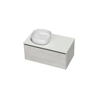 billede til St Michel Kayla Wall Hung Vanity Unit 900 1 Drawer Cherry Pie Left Hand Roca Inspira Soft Square Above Counter Basin 370mm Woodgrain