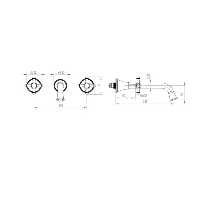 Bim Objects Free Download Posh Canterbury Wall Basin Set 220mm Cross