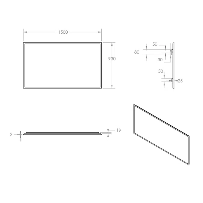 ISSY Z8 1500mm x 50mm x 930mm Mirror