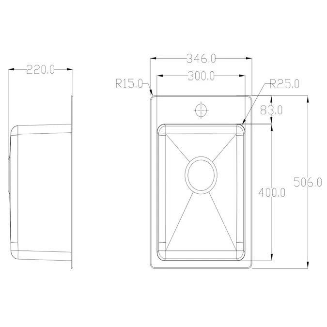 Memo Hugo Compact Sink 1 Taphole Stainless Steel