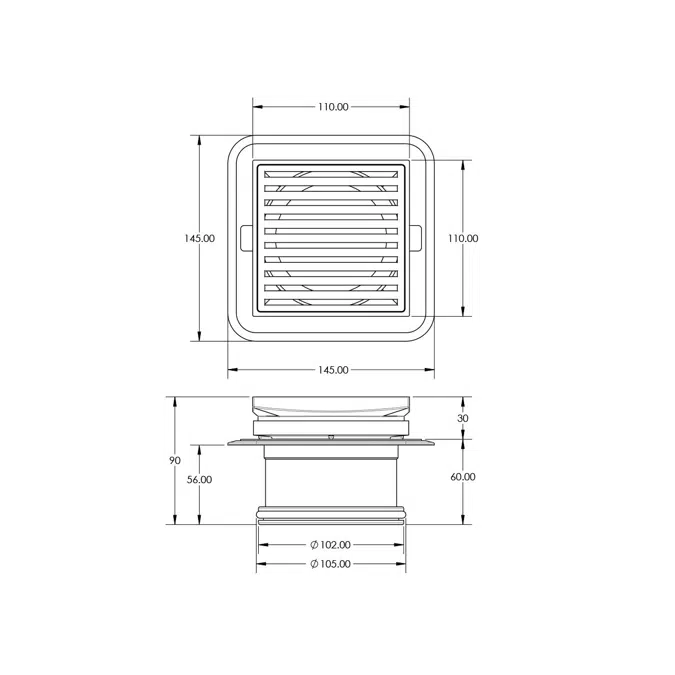 Mizu Square Floor Waste Stainless Steel 100mm x 100mm