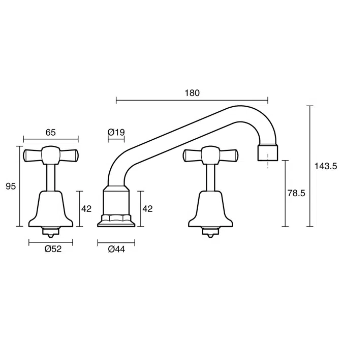 Base Adjustable Hob Sink Set Anti-Vandal 180mm Chrome Plated (4 Star)