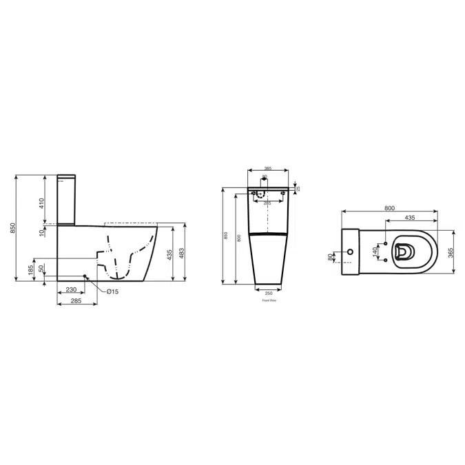 Wolfen 800 Close Coupled Back to Wall Rimless Toilet Suite with Double Flap Seat White (4 Star)