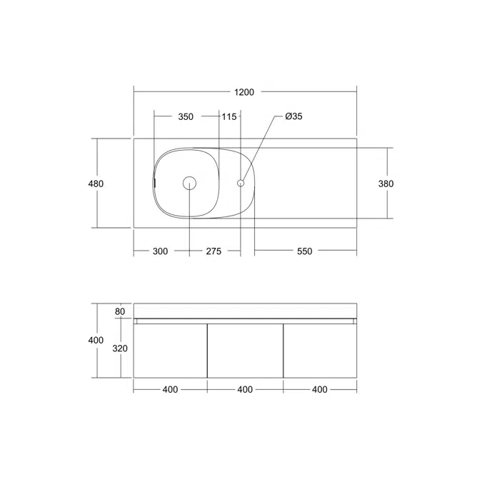 Kado Lussi 1200mm Wall Hung Vanity Unit with Three Soft Close Doors Timber Finish