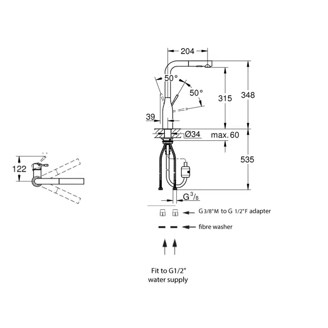 GROHE Essence New Pull Out Sink Mixer Tap with Dual Spray Brushed Cool Sunrise (6 Star)