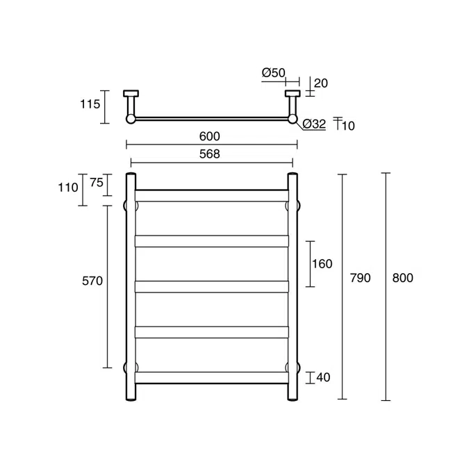 BIM objects - Free download! Mizu Stream Heated Towel Rail 600 x 800mm ...