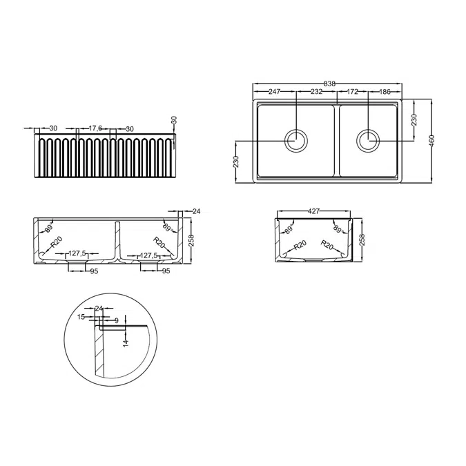 Memo Harper 1 3/4 Butler Sink Fireclay White