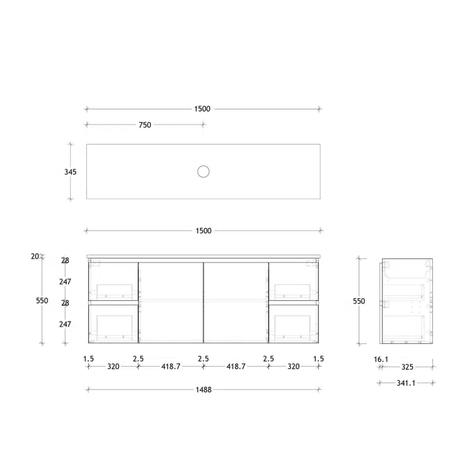 Posh Domaine 1500mm Ensuite Wall Hung Vanity Unit Single Bowl Cherry Pie Top (no basin)