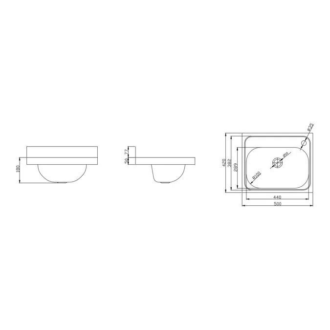 Wolfen Wall Hand Basin 500x420mm with Brackets Right Hand 1 Taphole Stainless Steel