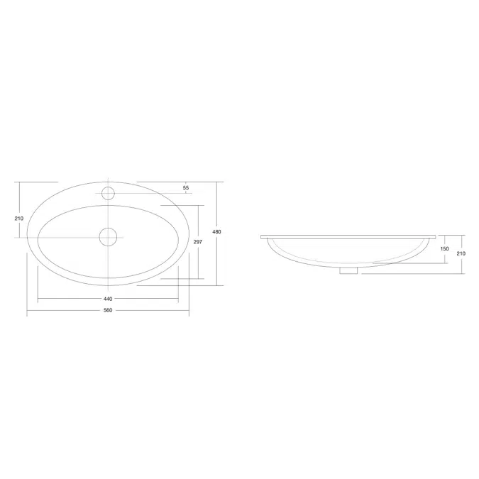 Base Vanity Basin with Overflow 3 Taphole 560 x 480mm White