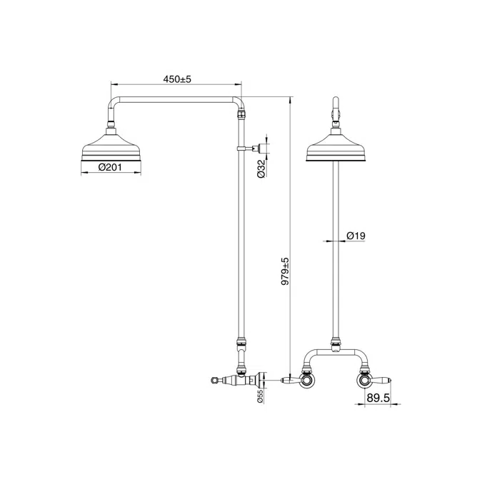 Milli Monument Edit Exposed Shower Set Lever Porcelain Handles Chrome (3 Star)