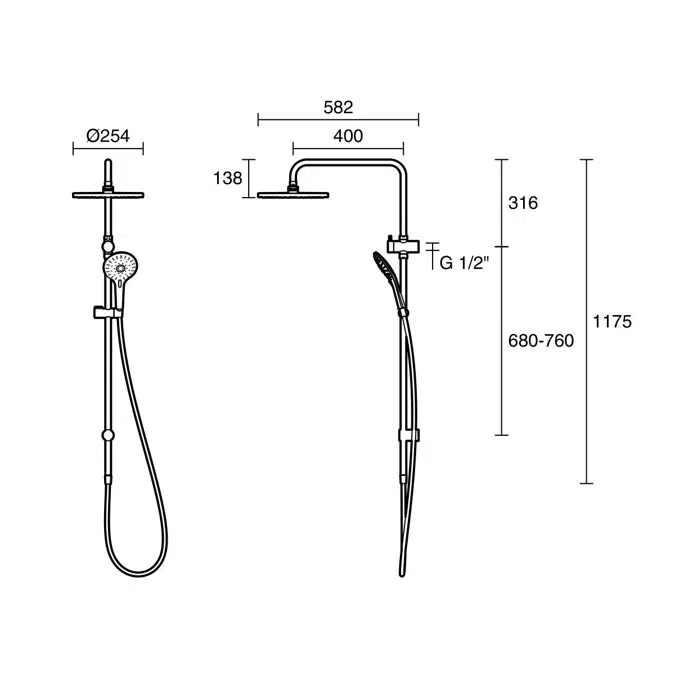 Roca Ona Twin Rail Shower Chrome (3 Star)