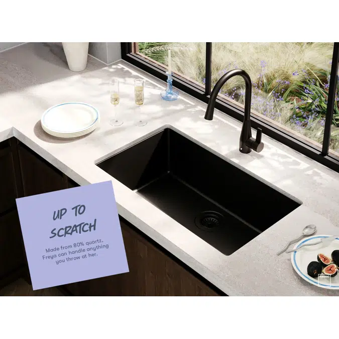 Memo Freya 1 3/4 Sink 1 Taphole Right Hand Bowl with Drainer Granite Black