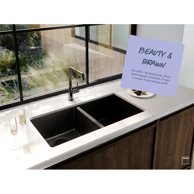 Memo Freya 1 3/4 Sink 1 Taphole Right Hand Bowl with Drainer Granite Black