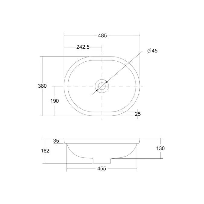 Omvivo Villa Oval Semi Inset Basin 485 White Haven