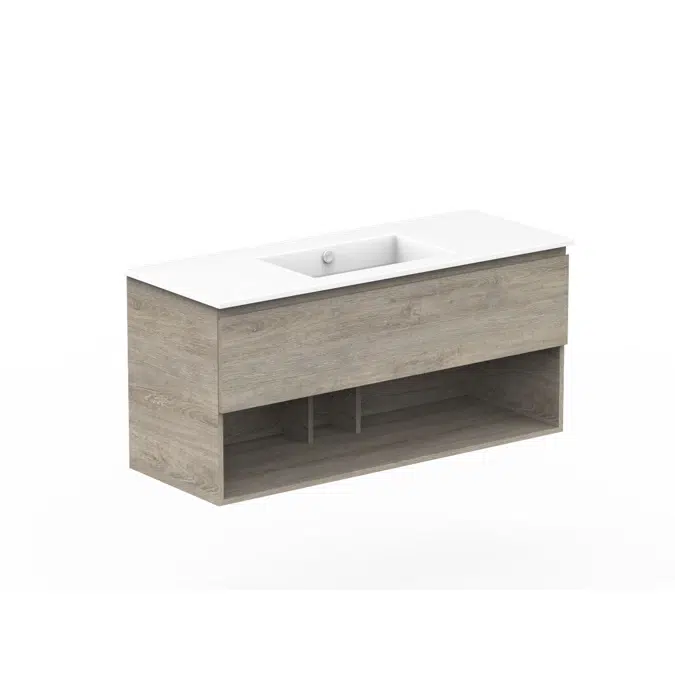 Posh Domaine 1200mm Wall Hung Vanity Unit All-Drawer Open Shelf Single Bowl Ceramic Top