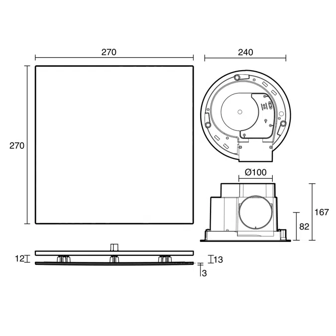 Kado Lux HiFlow 200 Exhaust Fan Square Matte Black