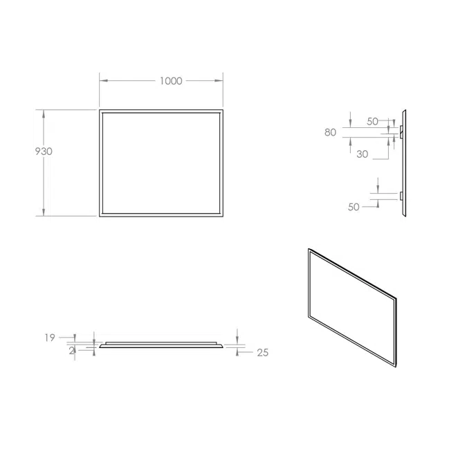 ISSY Z8 1000mm x 50mm x 930mm Mirror