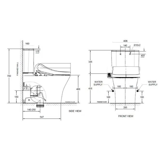 American Standard Signature Hygiene Rim Close Coupled Back to Wall Bottom Inlet Toilet Suite with SpaLet E-Bidet Seat (4 Star)