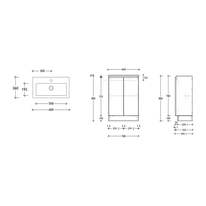 Posh Domaine Ensuite 600mm Floor Mounted Vanity Unit Cast Marble Top