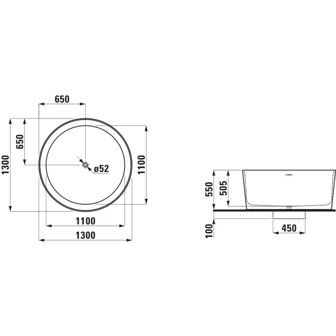 LAUFEN Val Freestanding Bath with Overflow 1300 Round Sentec White