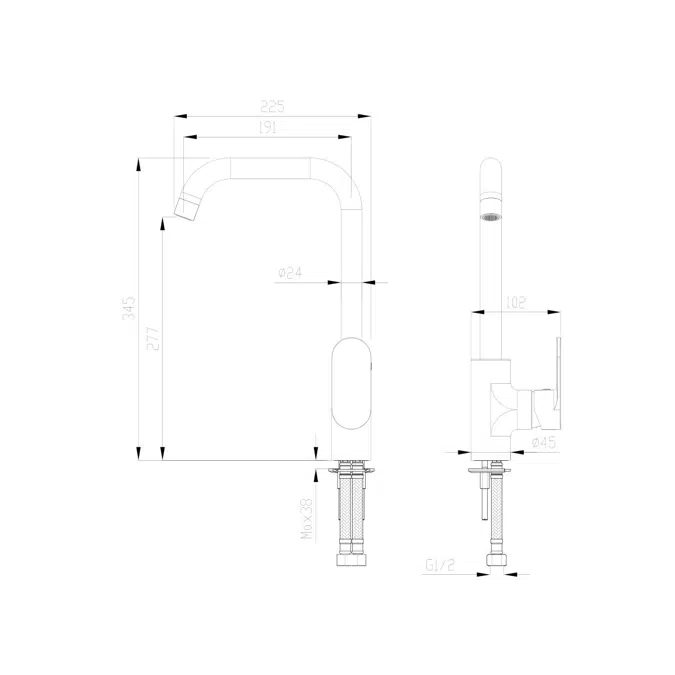 BIM objects - Free download! Mizu Soothe Square Gooseneck Sink Mixer ...
